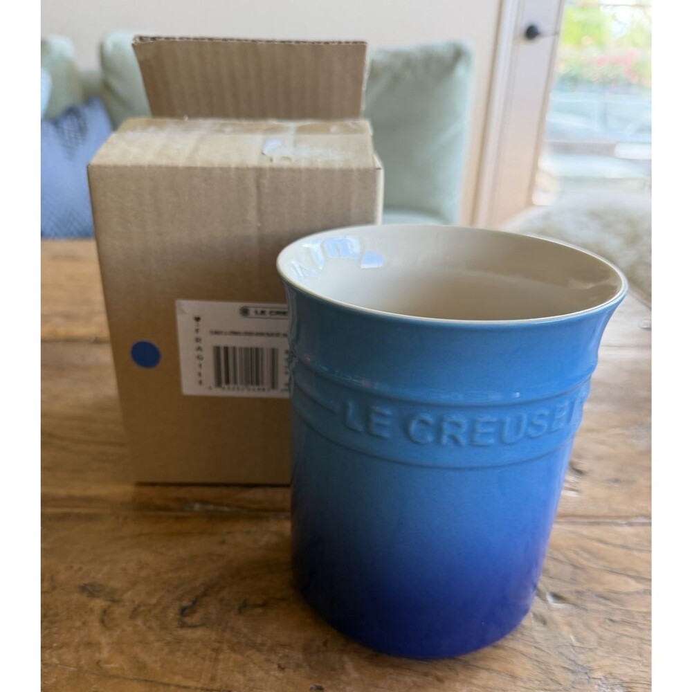 Le Creuset Stoneware 1 Liter Utensil Crock Holder Azure Blue NEW